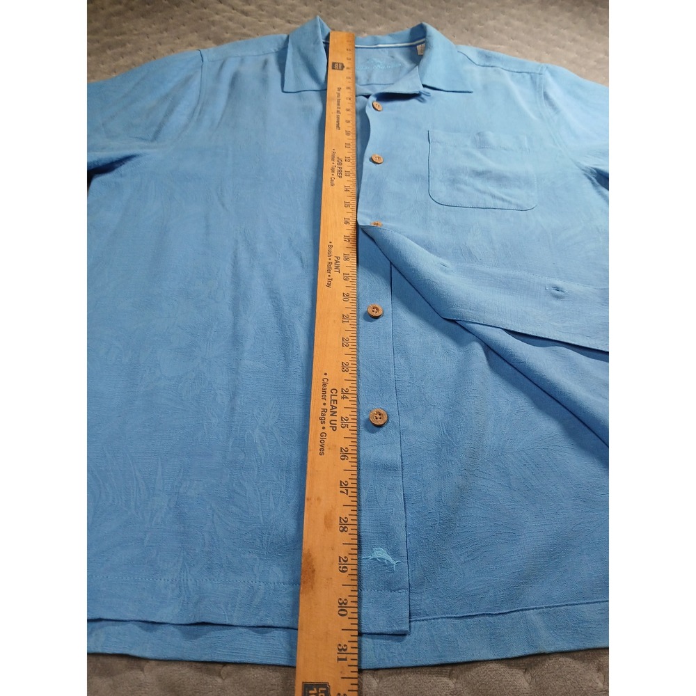 Tommy Bahama Mens 100% Silk Tropical Leaf Jacquard Shirt Blue Large Short Sleeve - Picture 9 of 9